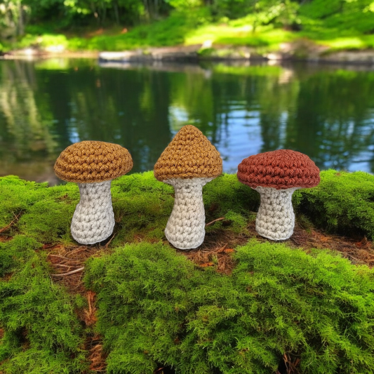 Small Crocheted Mushroom set of 3